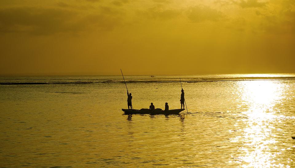 Seaweed farmers at sunset, Nusa Lembongan, Bali