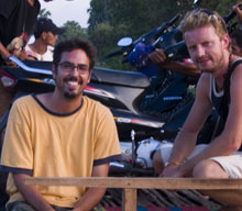 Matt, me, Honda Dreams, Bamboo Railway, Battambang, Cambodia