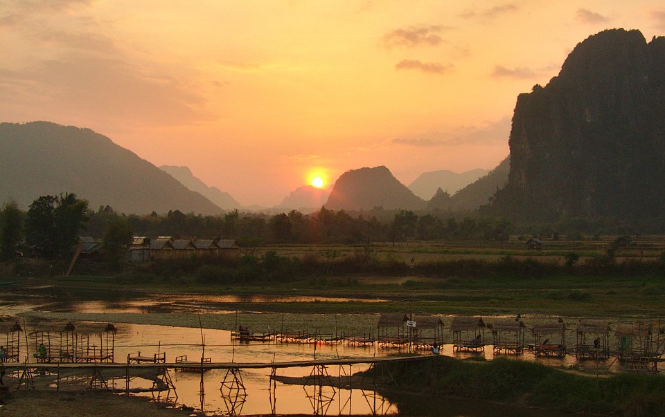 Sunset view from the river, Vang Veing, Laos