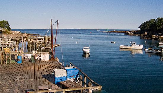 Docks in Pemaquid, Maine, waiting on an oyster boat.