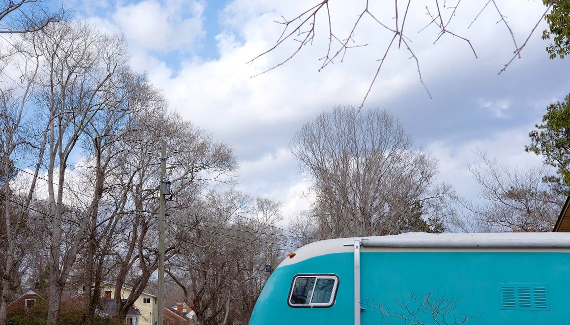 The big Blue bus sans air conditioner roof wart