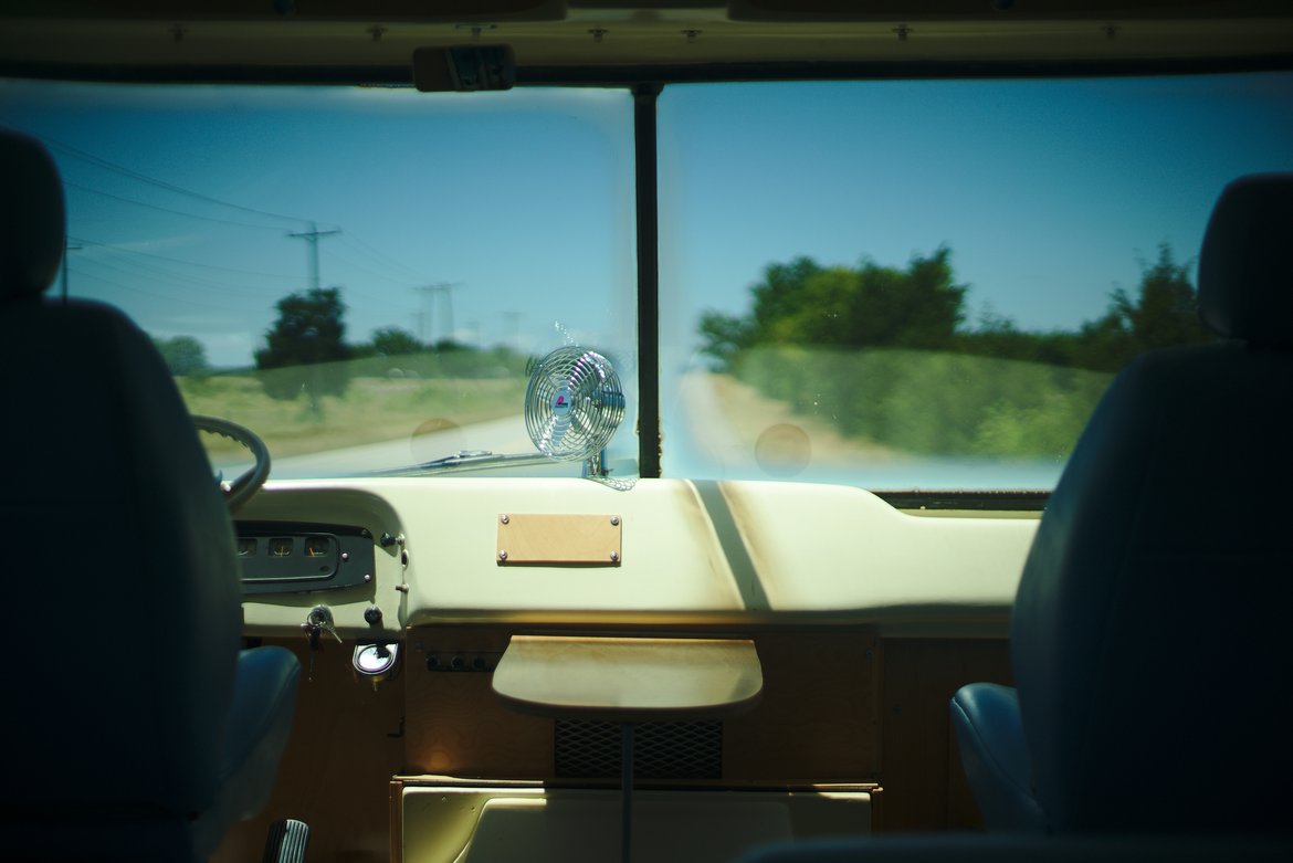 travco dashboard, texas photographed by luxagraf
