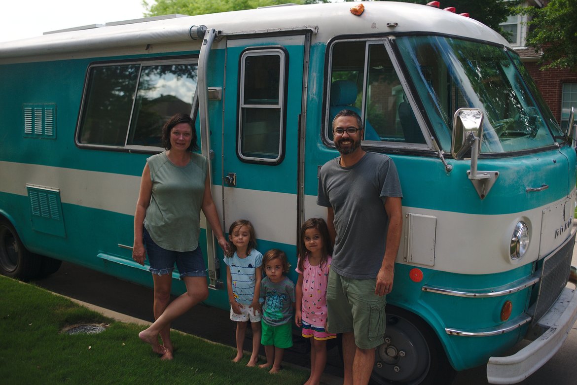 family portrait with 1969 travco photographed by Scott Gilbertson