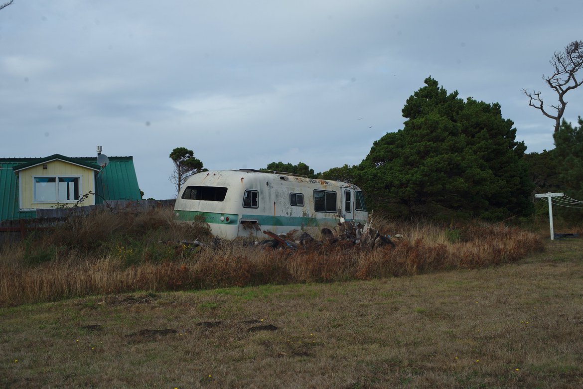 derelict dodge travco, fort bragg photographed by luxagraf