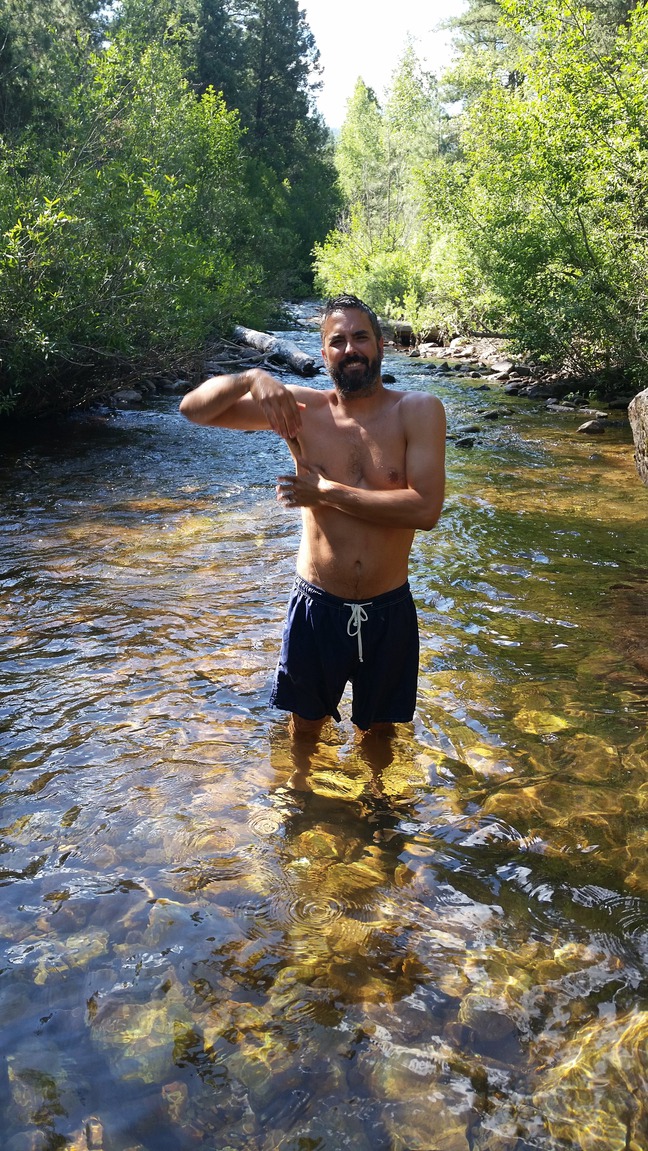 wading in junction creek photographed by luxagraf
