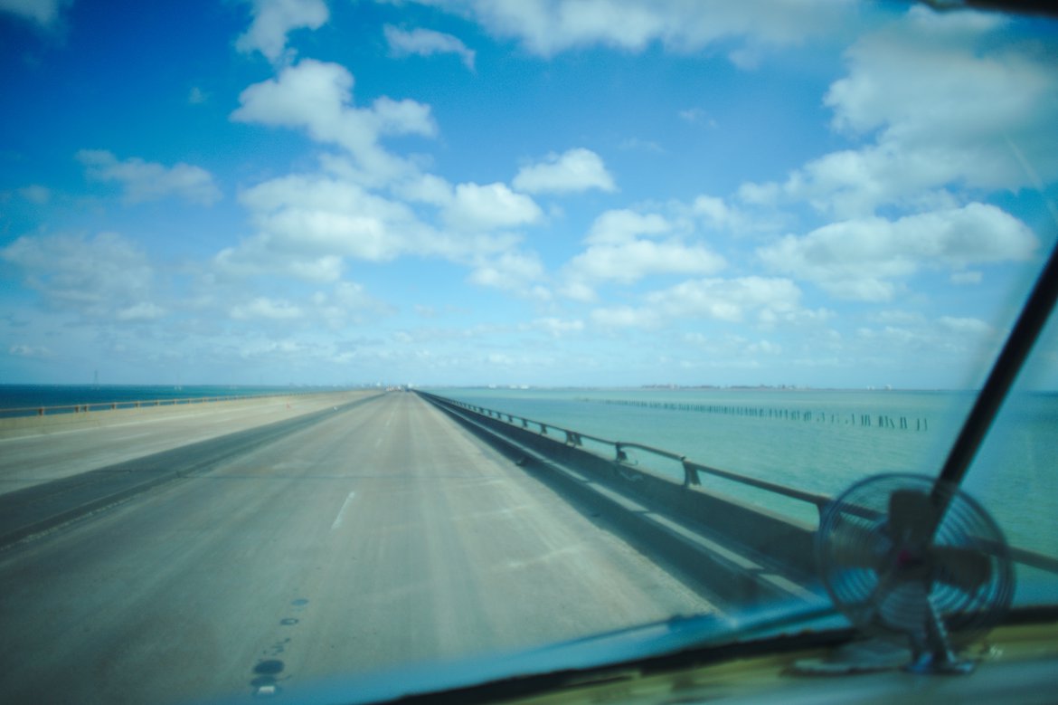 driving to matagorda beach photographed by luxagraf
