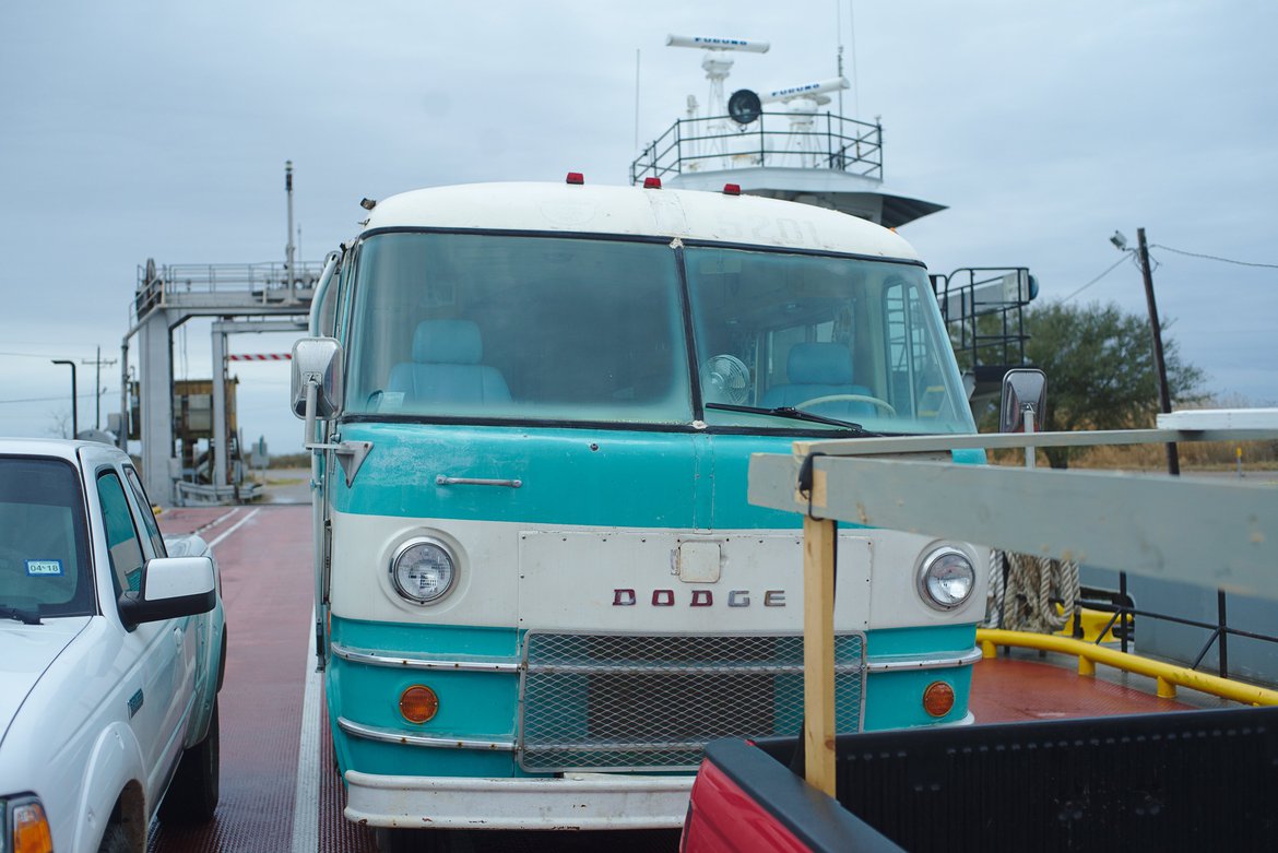 The bus on a ferry photographed by luxagraf
