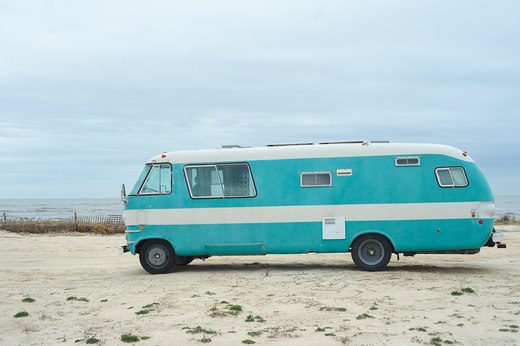 The bus on rutherford beach photographed by luxagraf