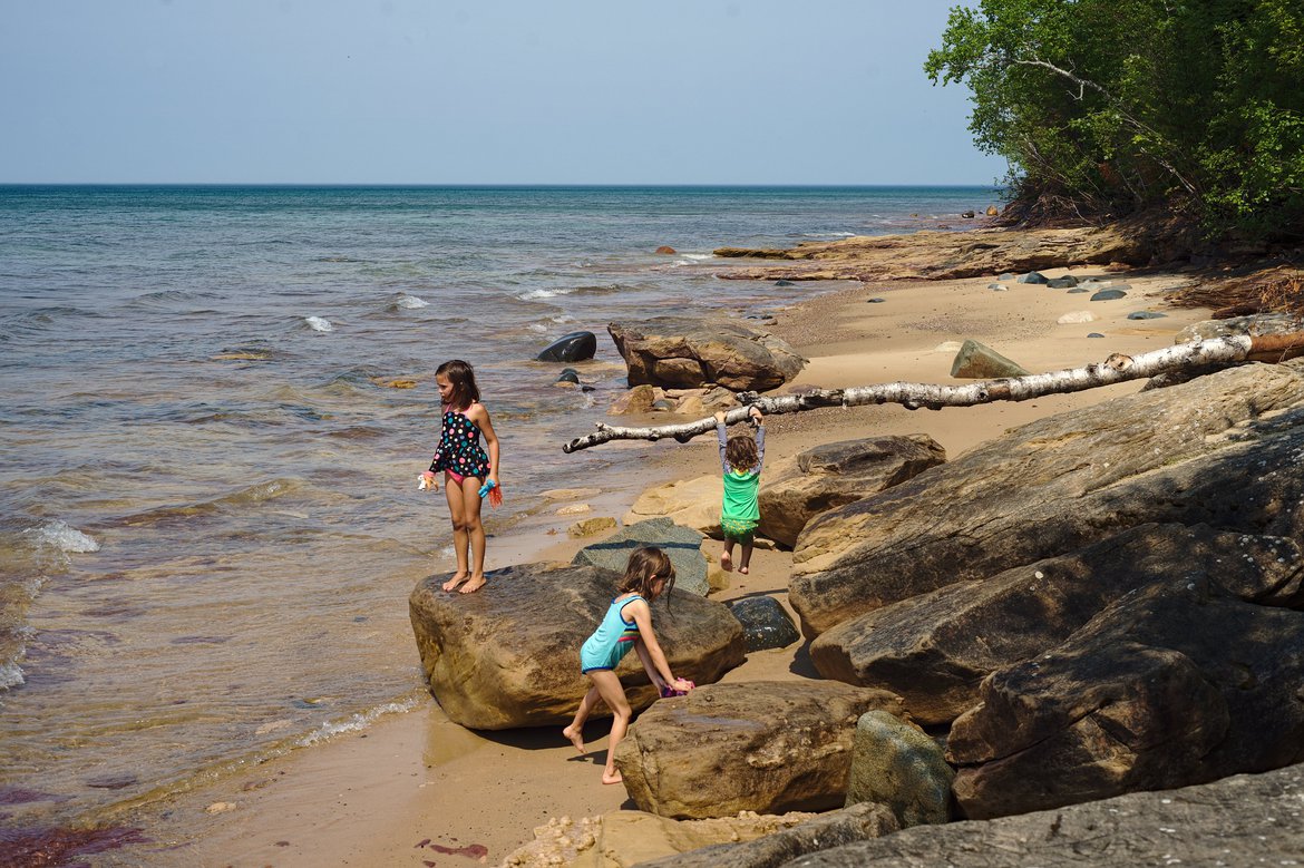 Playing in Lake Superior, Pictured Rocks National Lakeshore, MI photographed by luxagraf