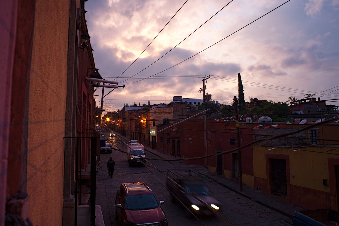 Early morning, Canal st, San Miguel de Allende photographed by luxagraf