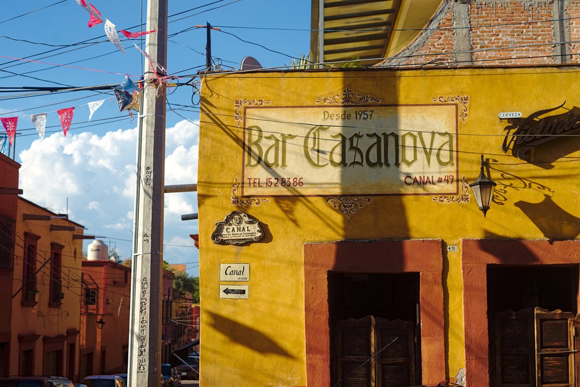 Bar Casanova, Canal st, San Miguel de Allende photographed by luxagraf