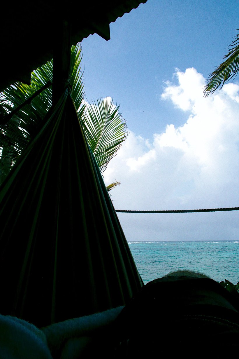 view from a hammock, little corn island photographed by luxagraf