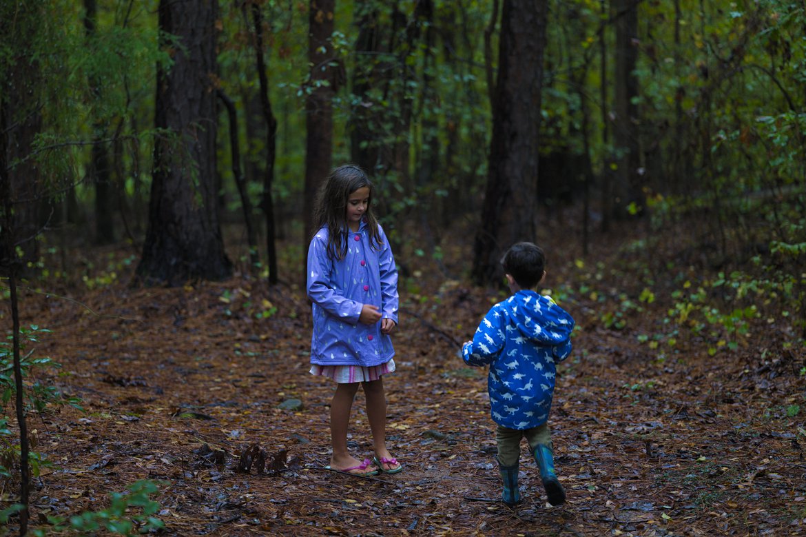 playing in the rain, watson mill state park photographed by luxagraf