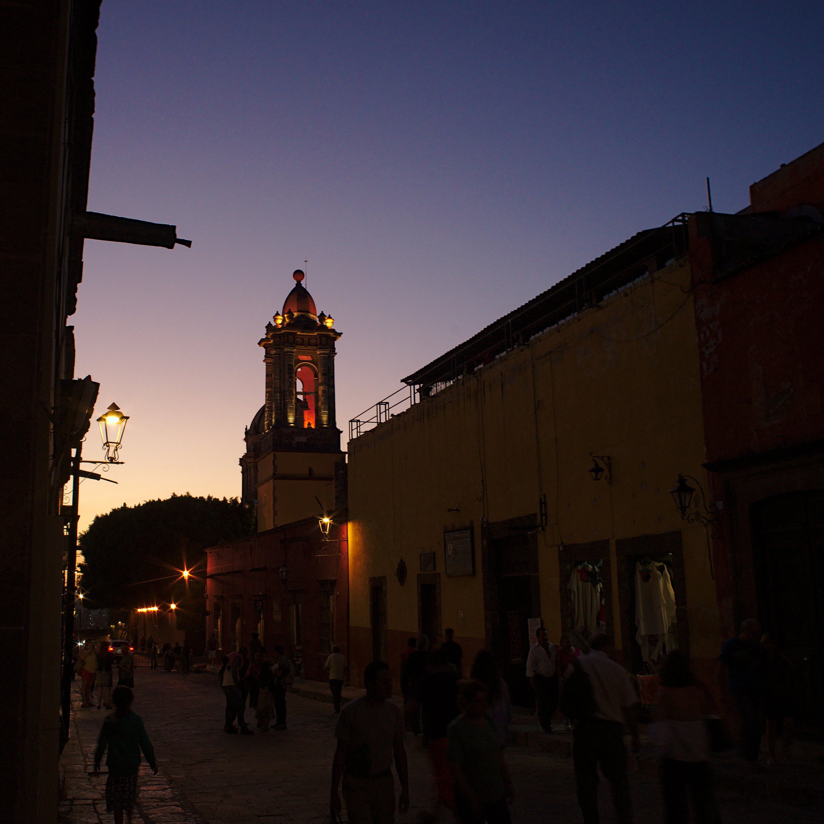 Church at twilight, San miguel de Allende photographed by luxagraf