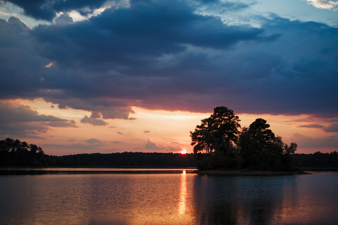 Sunset over lake, island, raysville ga photographed by Scott Gilbertson