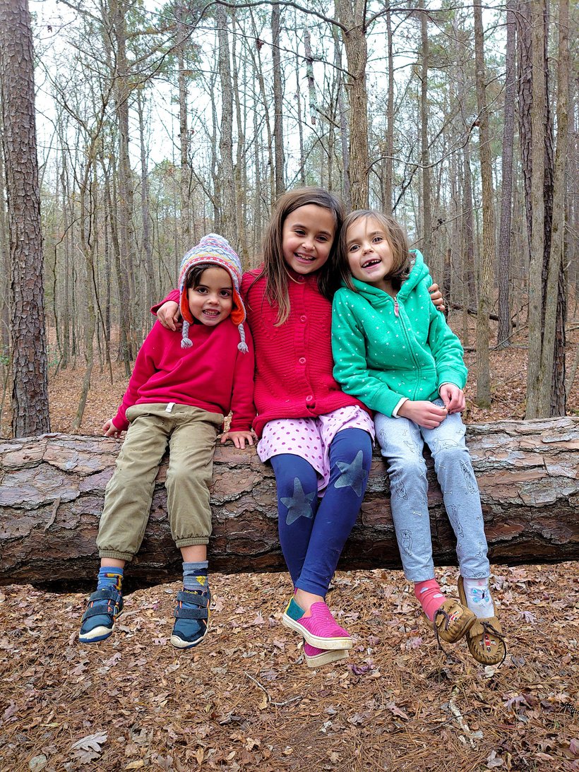 three children sitting on a fallen tree photographed by luxagraf
