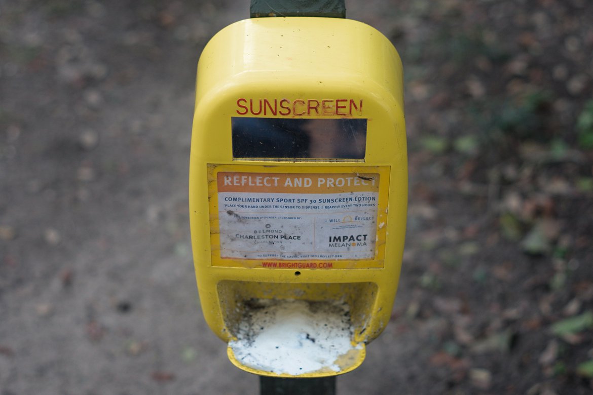Sunscreen dispenser, charleston, SC photographed by luxagraf