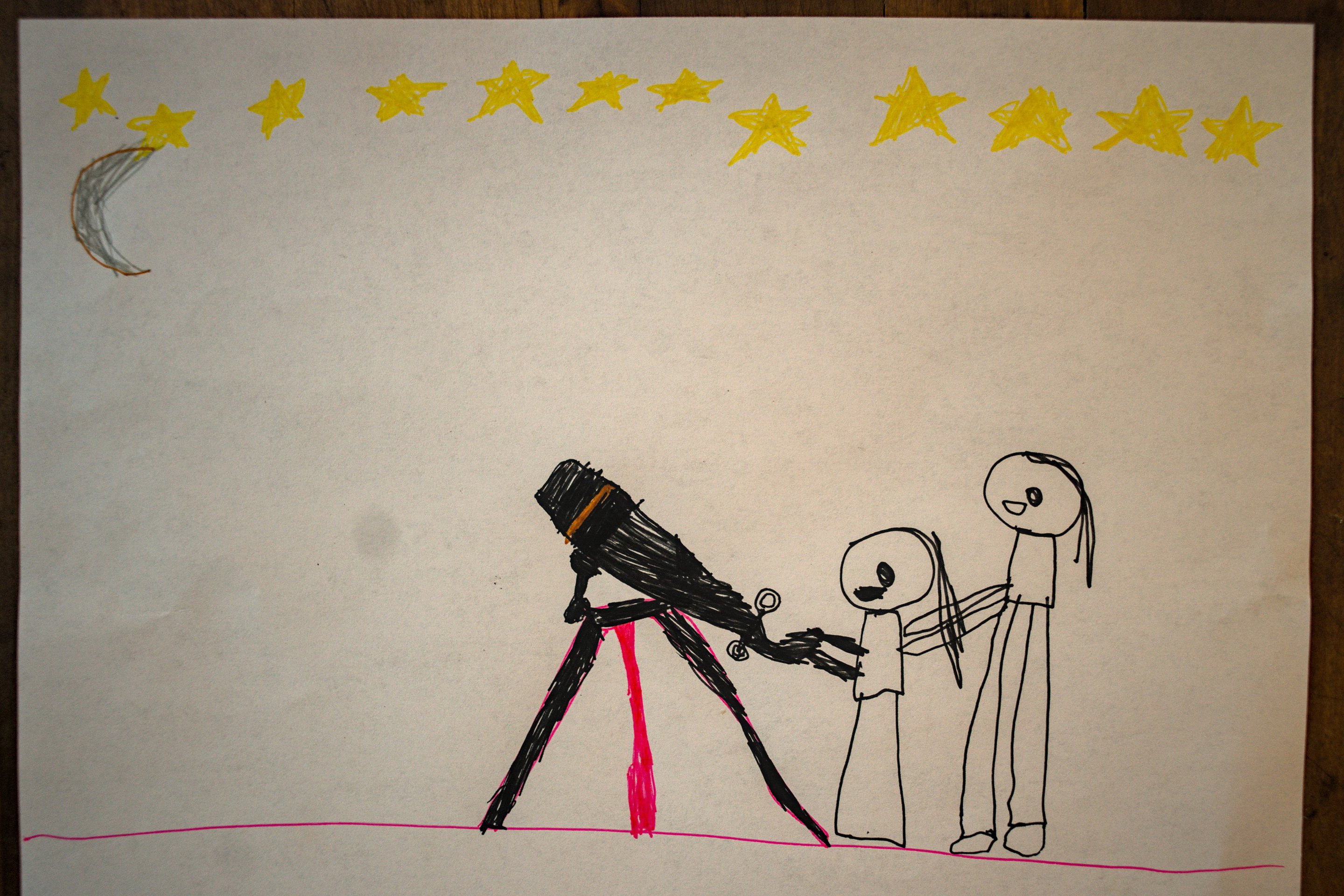 drawing of telescope girl and father photographed by luxagraf