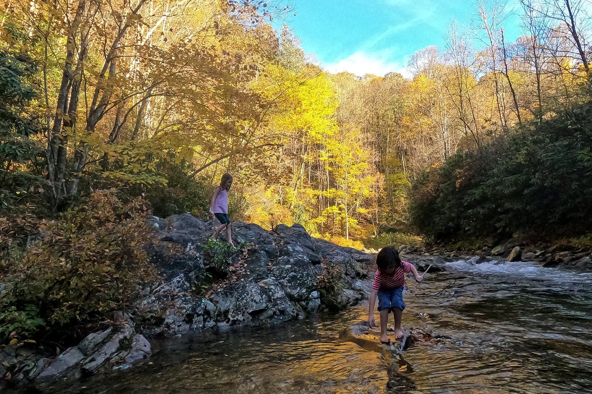 Playing beside big fork east creek photographed by Scott Gilbertson