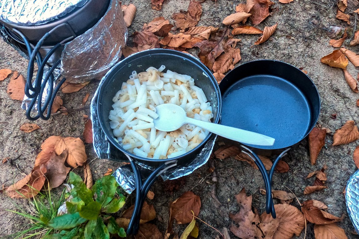 Camp food, noodles in a pot. photographed by Scott Gilbertson