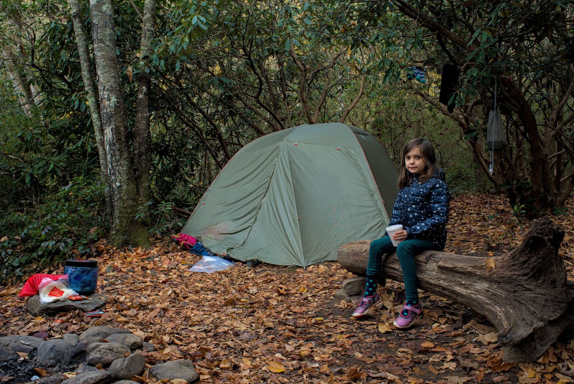 early morning hot chocolate by the tent photographed by Scott Gilbertson