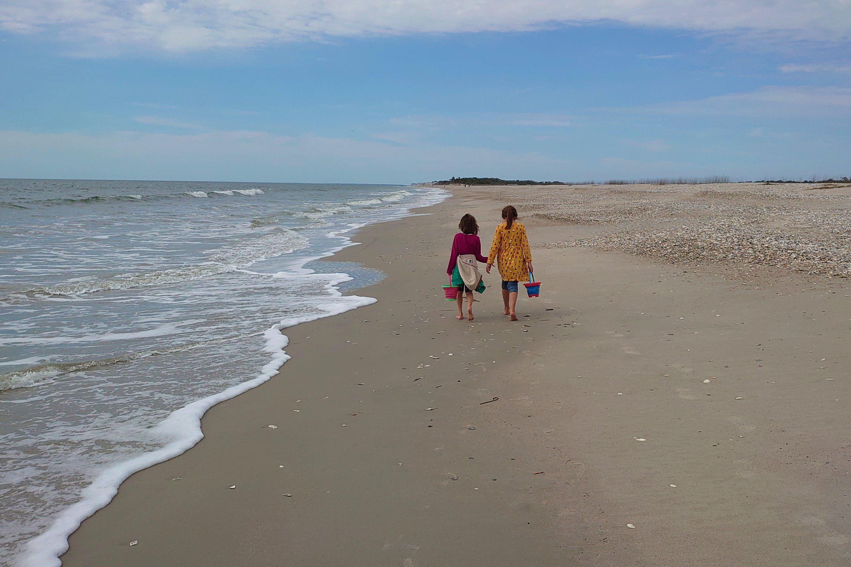 girls walking on the beach, edisto island state park photographed by luxagraf