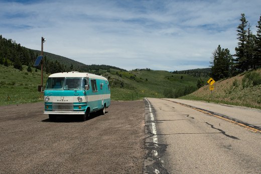 1969 dodge travco, pull out, somewhere in the Sangre de Christo mountains photographed by luxagraf