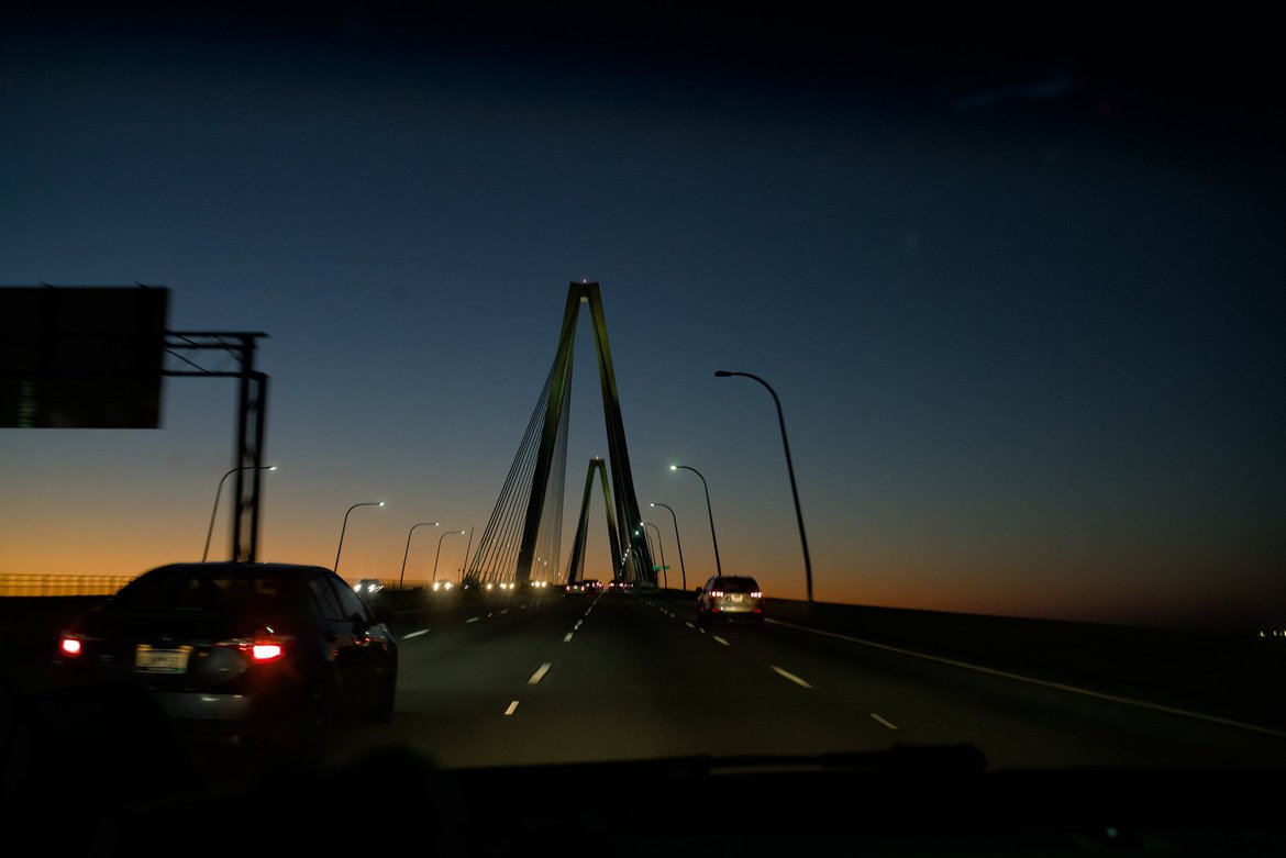 Charleston bridge at twilight photographed by luxagraf