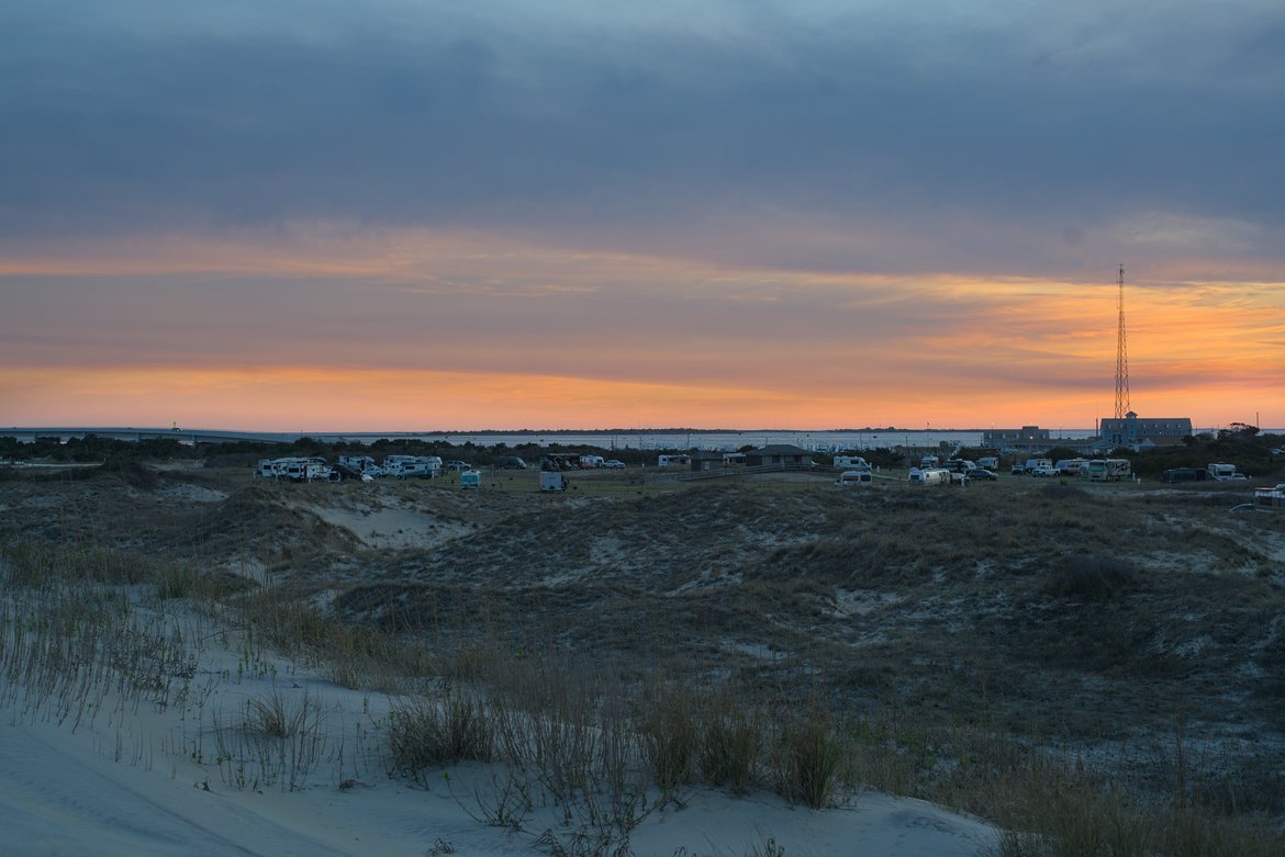 sunset over the campground, oregon inlet, north carolina photographed by luxagraf