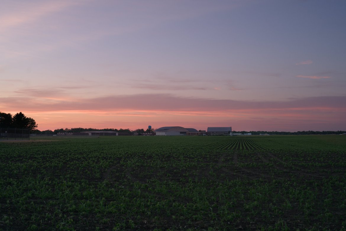 farmland at sunset, central illinois photographed by luxagraf