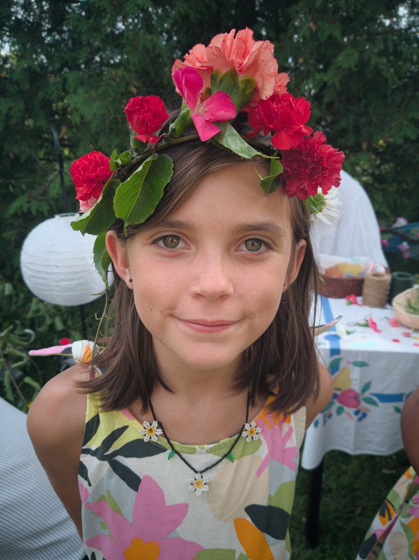 midsummer party, girl in flowers photographed by luxagraf