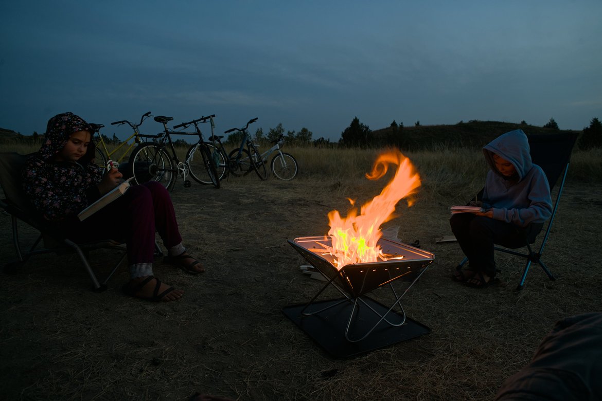sitting around the fire, little missouri grasslands photographed by luxagraf