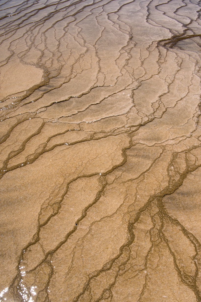sand ripples in a pool, yellowstone national park photographed by luxagraf