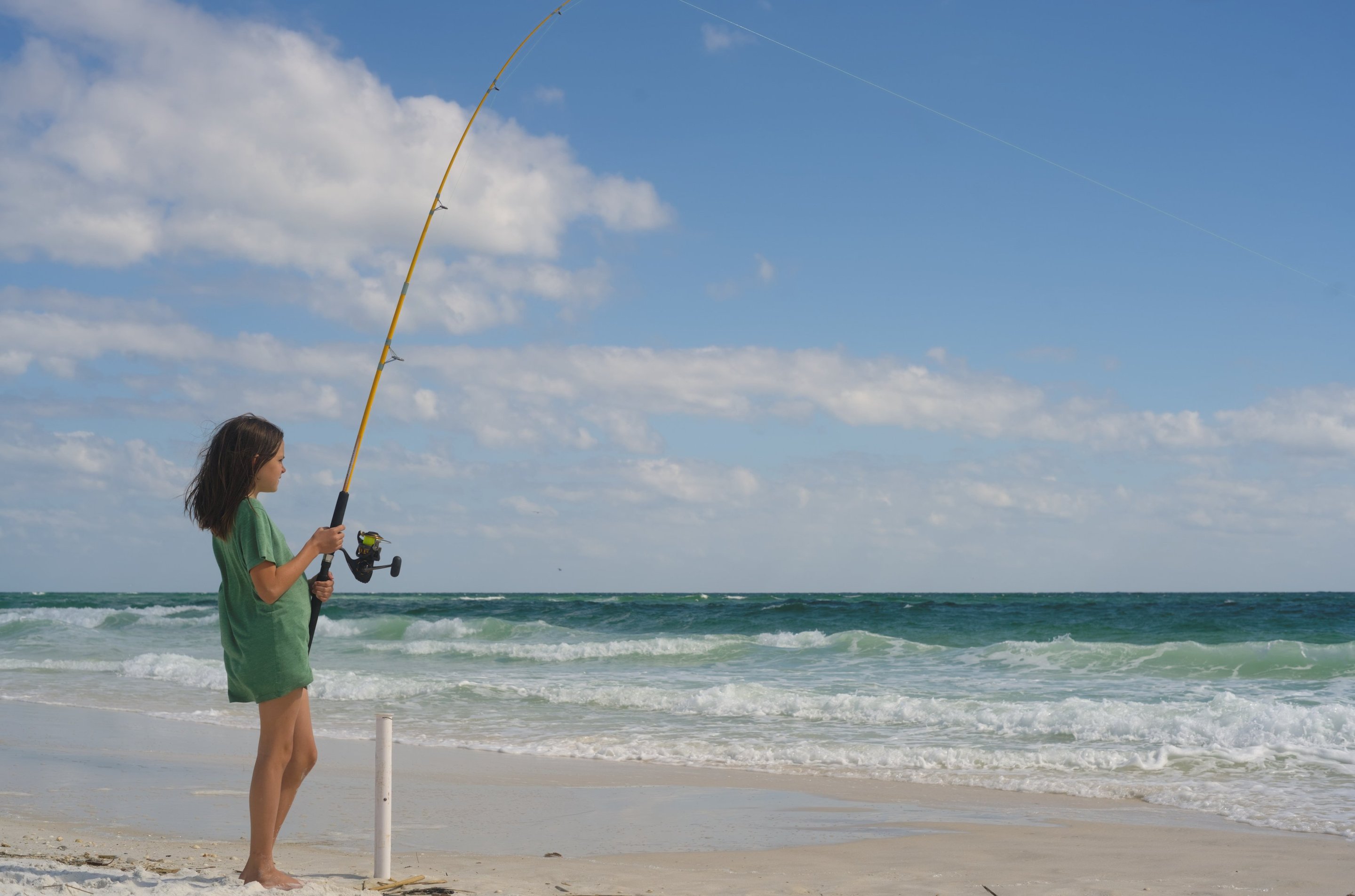 lilah surf fishing at fort pickens photographed by luxagraf