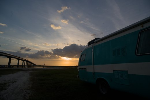 sunrise over the bus, apalachicola, fl photographed by luxagraf