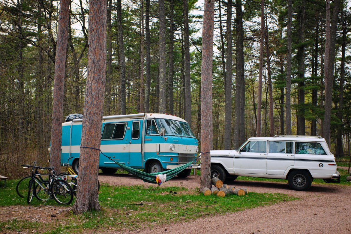 the bus in a campsite, washburn photographed by luxagraf