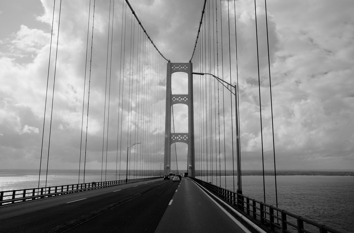 Driving over the Mackinaw bridge photographed by luxagraf
