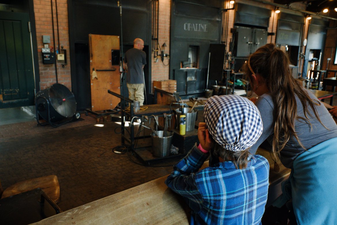 watching glass blowing, greenfield village photographed by luxagraf