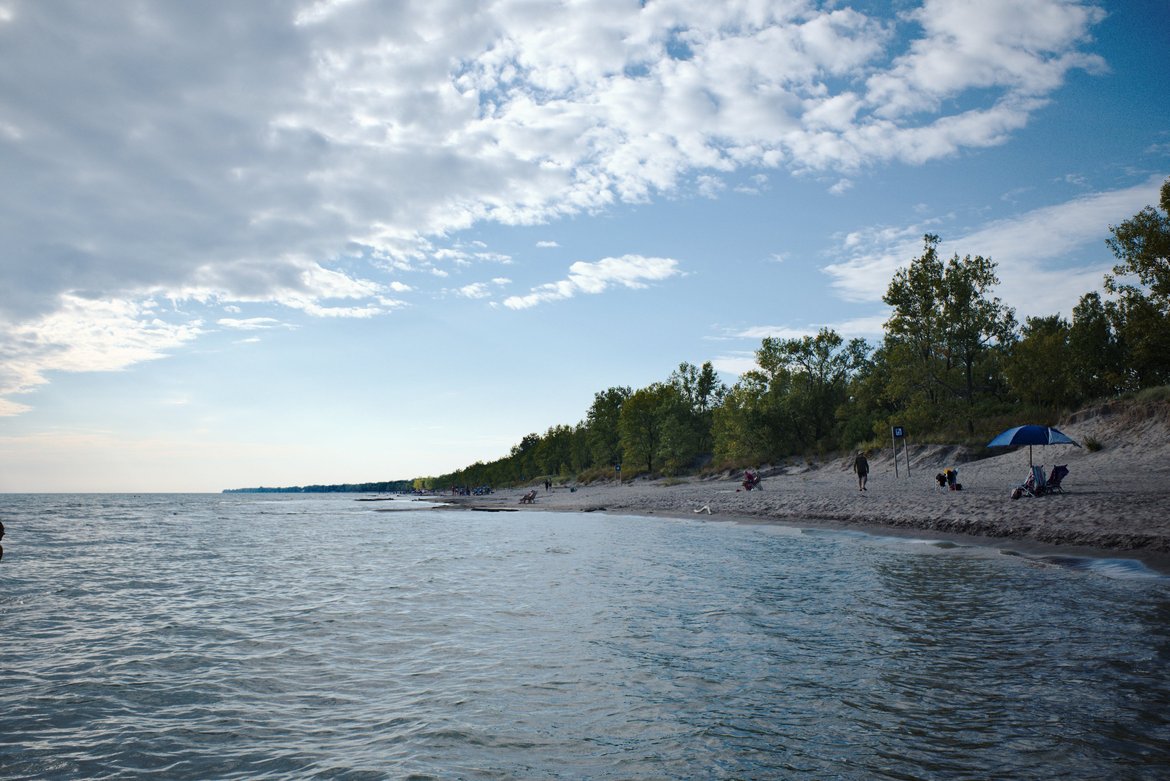 swimming in lake erie, long point provincial park, canada photographed by luxagraf