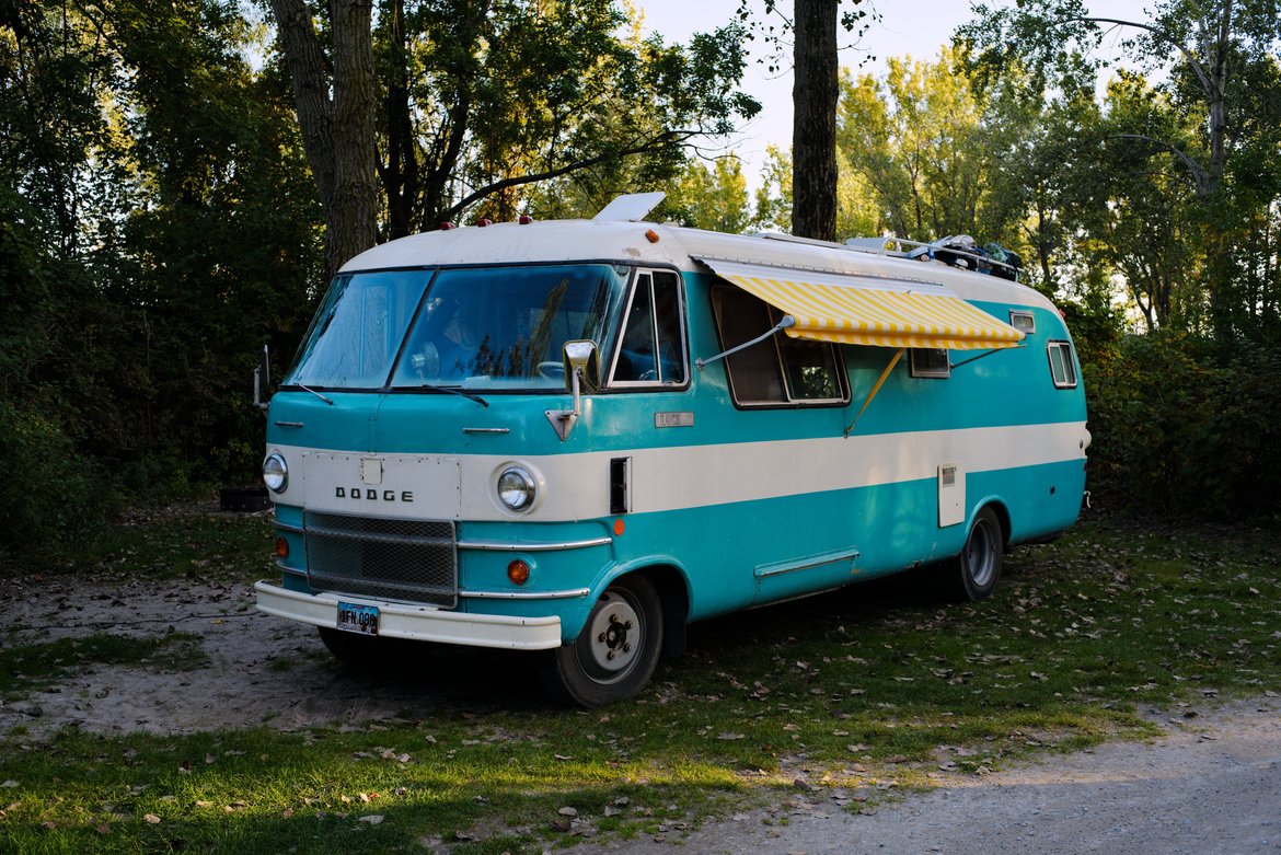 the bus in our campsite, long point provincial park, canada photographed by luxagraf