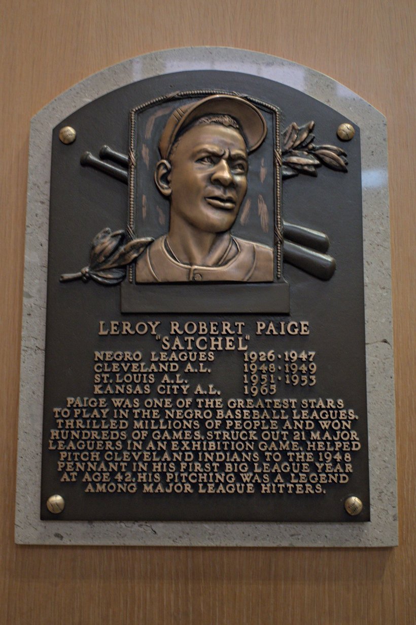Satchel Paige hall of fame plaque photographed by luxagraf