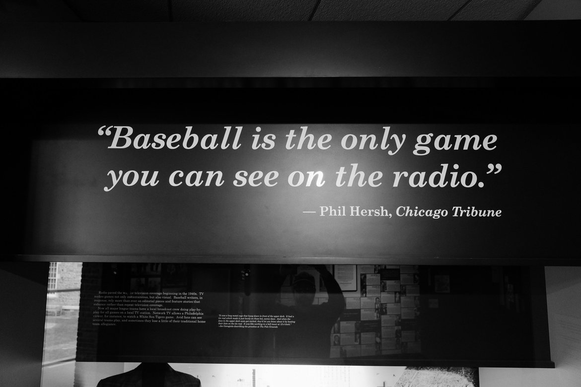 Sign: baseball is the only game you can see on the radio photographed by luxagraf