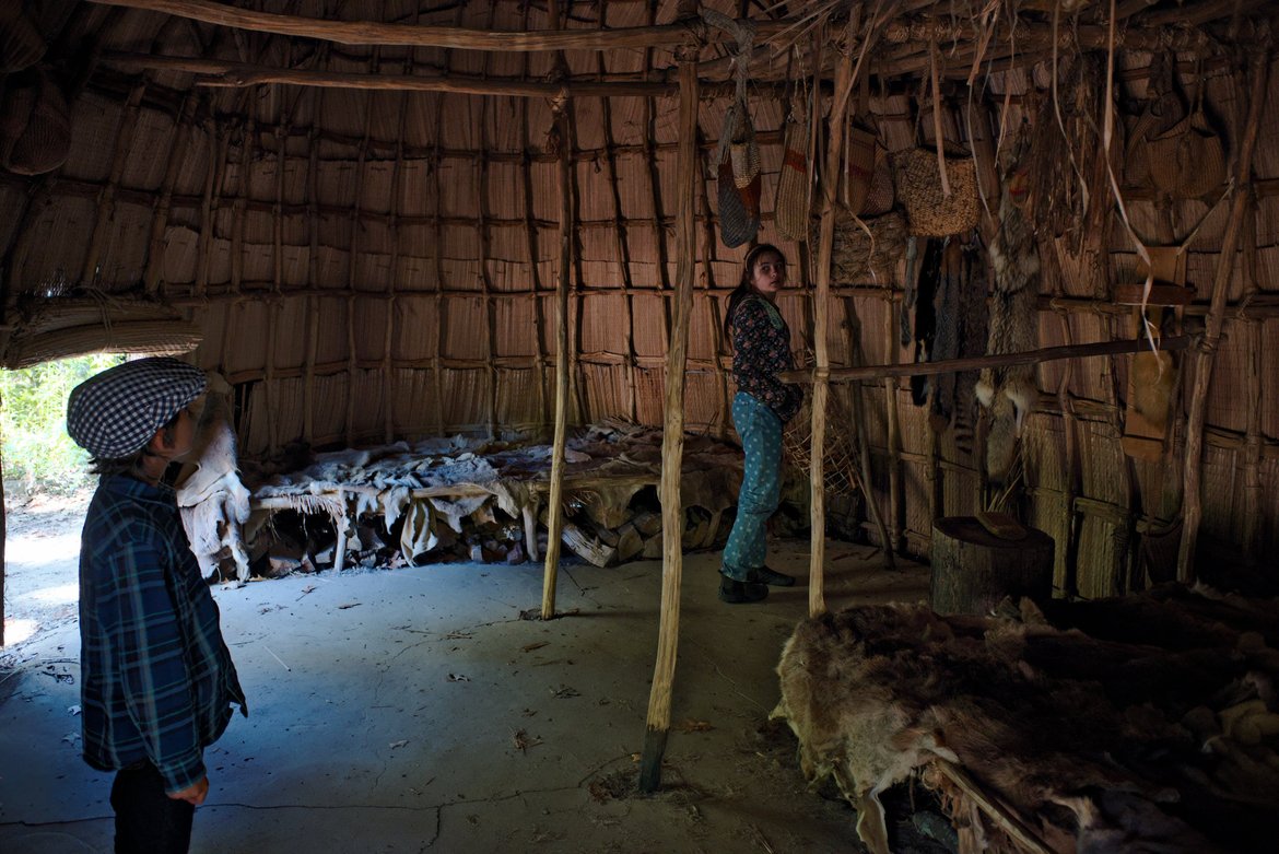 Inside the native american village at jamestown reenactment photographed by luxagraf