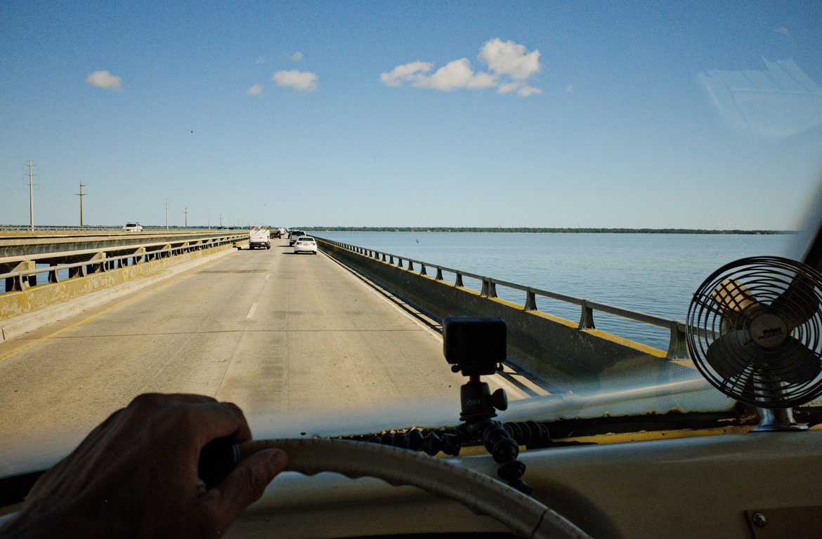 driving over the bridge to Kill Devil Hills photographed by luxagraf