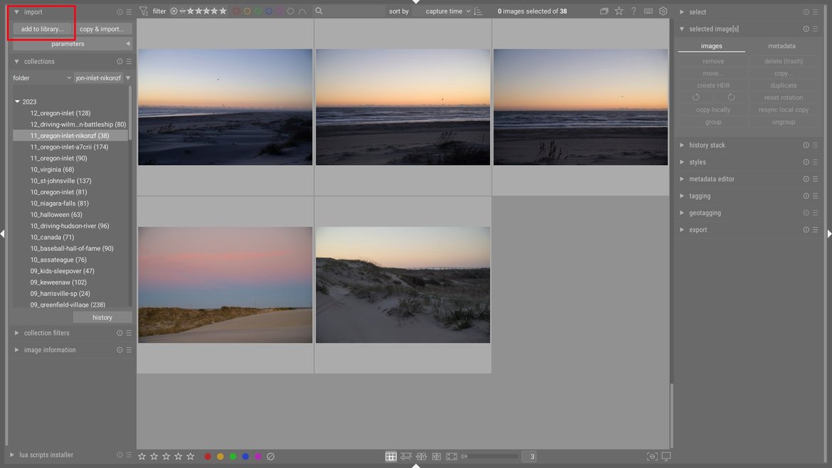 importing images into Darktable photographed by luxagraf