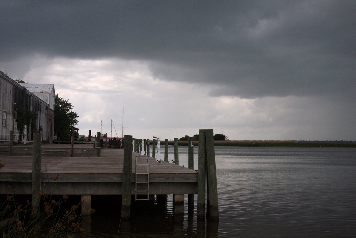 storm over the docks, Apalachicola, FL photographed by luxagraf