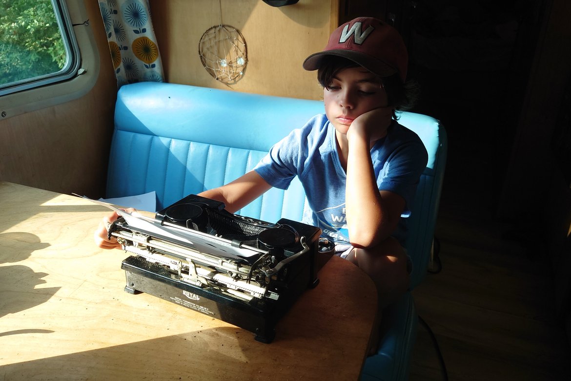 thinking at the typewriter photographed by Scott Gilbertson