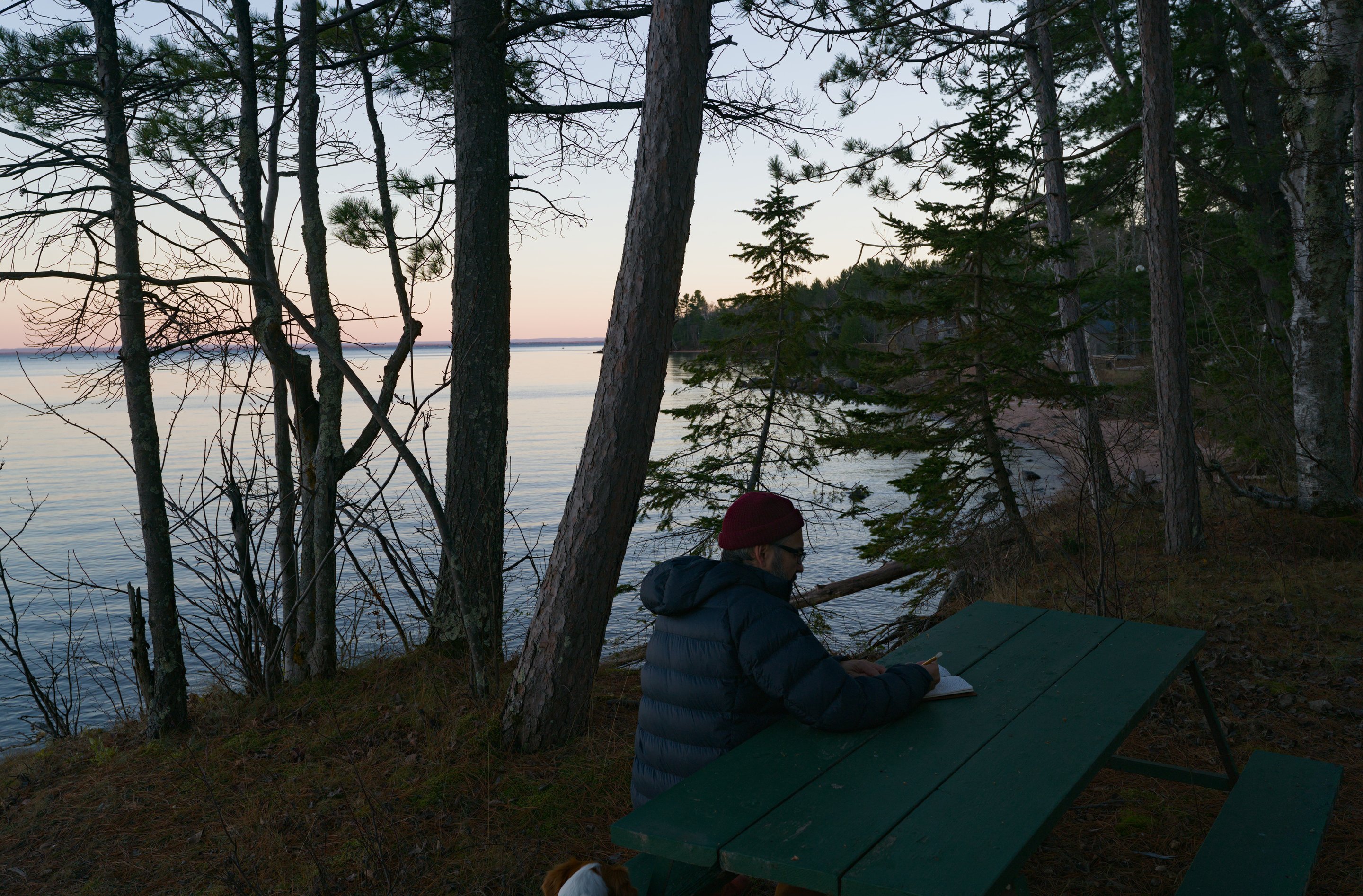 writing at a table in the middle of nowhere photographed by Scott Gilbertson