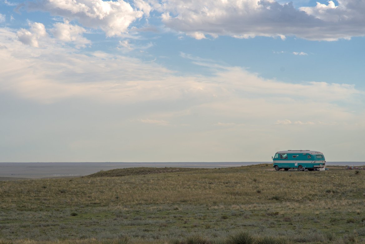 bus in the grasslands photographed by luxagraf