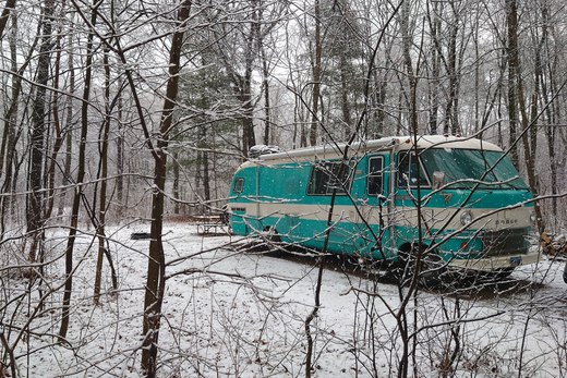 The bus in a snow storm, hartman creek state park photographed by Scott Gilbertson